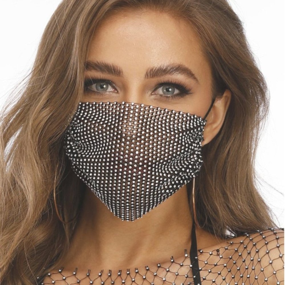 Rhinestone face mask, face mask cover, black